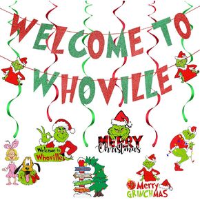 مرحبًا بك في لافتة Whoville باللون الأحمر والأخضر Grinch Whoville ديكورات عيد الميلاد Grinch Whoville ديكورات Merry Grinchmas لافتة لGrinch Christmas Vacation Holiday وحفلات أعياد الميلاد in Kuwait