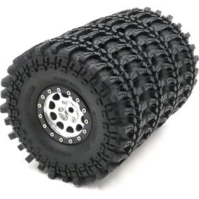 4 قطع من إطارات HOBBYSOUL RC 1.9 للتضاريس الطينية، إطار زاحف ناعم بمقبض فائق 121 مم/4.75 بوصة وألومنيوم 1.9 حافة عجلة Beadlock (مثبتة مسبقًا)