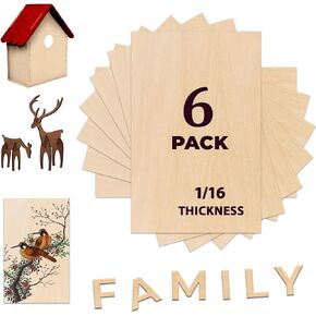 Basswood Sheets 6"x4"x1/16" (24 Pack)- Thin Balsa Wood Sheets for Craft, Laser, Wood Burning, DIY Projects-Unfinished Plywood Sheets with Smooth Surfaces Can Be Cut and Painted to Any Shape