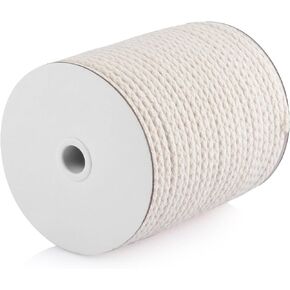 CAQUBO Braided Macrame Cord 8mm x 65 Yards, Beige, Unbleached Natural Braided Cotton Cord, Braided Rope for Crafts, Chunky Casing Shape Rope, Natural Macrame Supplies for Plant Hanger Wall Hanging in Kuwait