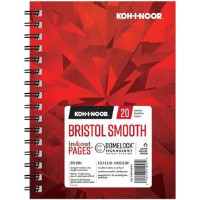 Koh-I-Noor 5.5" x 8.5" Bristol Smooth Bright White Paper Pad with In and Out Pages, 270 GSM, Side Wire-Bound, 20 Sheets per Pad (26170410413)