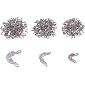 LiQunSweet 450 Pcs 3 Size 304 Stainless Steel Open Bead Tips Calotte Ends Clamshell Fold-Over Knot Cover Ends Caps for Knots & Crimp Jewelry Making
