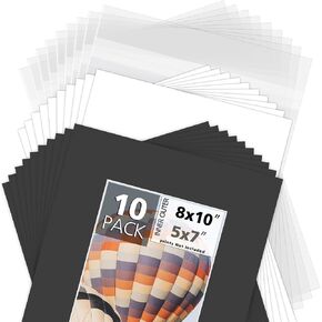 Mat Board Center, 50 Pack 8x10 Mat with Backings & Bags for 5x7 Photo White in Kuwait
