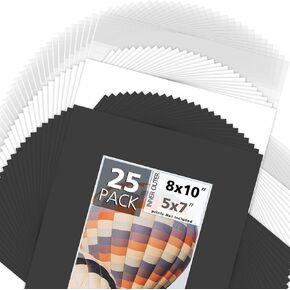 Mat Board Center, 8x10 Picture Mat Sets for 5x7 Photo. includes a Pack of 10 White Core Bevel Pre-Cut White Core Matte & 10 Backing Board & 10 Clear Bags (White)
