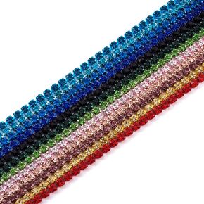 FASHEWELRY 10 Yards Rhinestone Trim Chains Crystal Rhinestone Cup Chains Rolls 2mm Rhinestone Banding Gold Silver Rhinestone Strips for Clothes Crafting Sewing