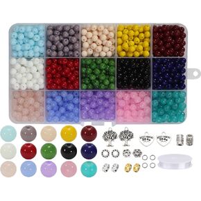 1200PCS Glass Beads 6mm Handcrafted Crystal Smooth Loose Beads Bracelet Making Kit Healing Chakra Beads for DIY Jewelry Making Bracelets & Crafts #30721