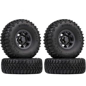 4PCS 1.55 inch 85mm Rubber Terrain Crawler Tires Metal Beadlock Wheel Rims Tires Set Compatible with 1/10 RC Crawler Car Axial AX90069 D90 TF2 Tamiya CC01 LC70 MST JIMNY (Black)