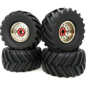 HOBBYSOUL Adjustable 4 Offsets 2.2 Beadlock Wheels and Tires, Black 2.2 rims and Height 5.12'' / 130mm tires Fit for RC Mud Crawler Trail Tractor Axial Capra Wraith, (4-Pack, Assembled)