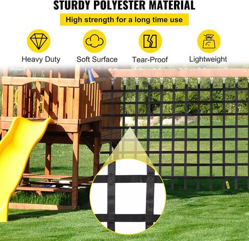 VEVOR Climbing Cargo Net, 11' x 6' Playground Climbing Net, Polyester Material, Ladder, Swingset, Large Military Climbing Cargo Net for Kids & Adult, Indoor & Outdoor, Treehouse, Jungle Gyms in Saudi Arabia