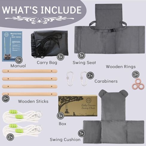 ارجوحة اطفال خشبية امنة للاستخدام في الاماكن المغلقة والمفتوحة، كرسي ارجوحة معلق للرضع مع وسادة قماش، مجموعات ارجوحة للفناء الخلفي in Kuwait