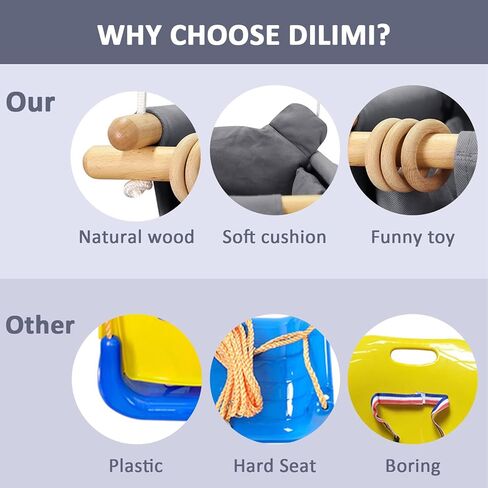 ارجوحة اطفال خشبية امنة للاستخدام في الاماكن المغلقة والمفتوحة، كرسي ارجوحة معلق للرضع مع وسادة قماش، مجموعات ارجوحة للفناء الخلفي in Kuwait