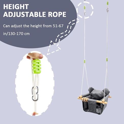 ارجوحة اطفال خشبية امنة للاستخدام في الاماكن المغلقة والمفتوحة، كرسي ارجوحة معلق للرضع مع وسادة قماش، مجموعات ارجوحة للفناء الخلفي in Kuwait