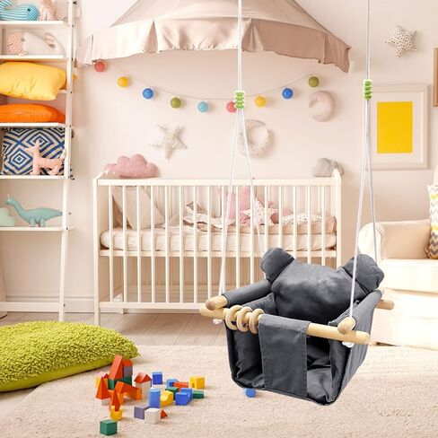 ارجوحة اطفال خشبية امنة للاستخدام في الاماكن المغلقة والمفتوحة، كرسي ارجوحة معلق للرضع مع وسادة قماش، مجموعات ارجوحة للفناء الخلفي in Kuwait