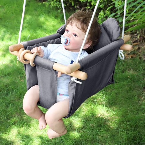 ارجوحة اطفال خشبية امنة للاستخدام في الاماكن المغلقة والمفتوحة، كرسي ارجوحة معلق للرضع مع وسادة قماش، مجموعات ارجوحة للفناء الخلفي in Kuwait