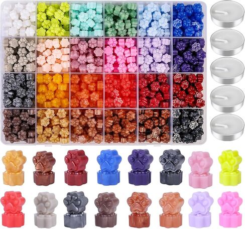 LotFancy Wax Seal Beads, 672Pcs Wax Seal Stamp Kit, 24 Colors Paw Shape Sealing Wax Pellets for Christmas Decor, Envelope, Letter, Stamp, Wedding Invitation, Gift Wrapping Sealing, DIY Craft in Saudi Arabia