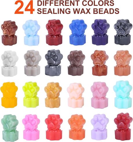 LotFancy Wax Seal Beads, 672Pcs Wax Seal Stamp Kit, 24 Colors Paw Shape Sealing Wax Pellets for Christmas Decor, Envelope, Letter, Stamp, Wedding Invitation, Gift Wrapping Sealing, DIY Craft in Saudi Arabia