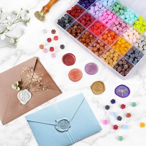 LotFancy Wax Seal Beads, 672Pcs Wax Seal Stamp Kit, 24 Colors Paw Shape Sealing Wax Pellets for Christmas Decor, Envelope, Letter, Stamp, Wedding Invitation, Gift Wrapping Sealing, DIY Craft in Saudi Arabia