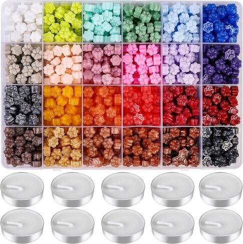 LotFancy Wax Seal Beads, 672Pcs Wax Seal Stamp Kit, 24 Colors Paw Shape Sealing Wax Pellets for Christmas Decor, Envelope, Letter, Stamp, Wedding Invitation, Gift Wrapping Sealing, DIY Craft in Saudi Arabia