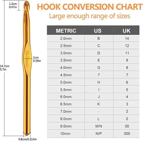 BCMRUN Crochet Hooks Set 14 Sizes 2mm(B) -10mm(N) Aluminum Ergonomic Knitting Needles Kit with Case Weave Yarn Craft Set, Crochet Hook Knit Needle, Best Gift for Women Girls in Kuwait