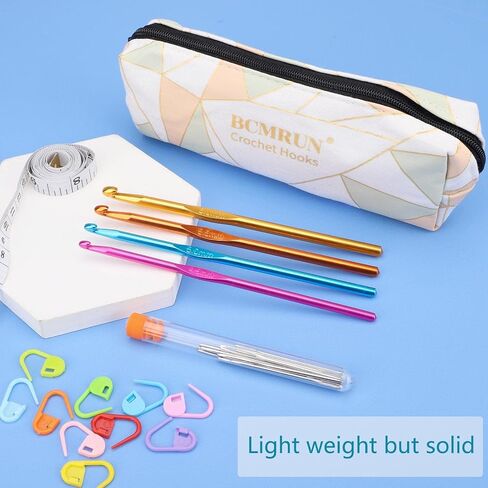 BCMRUN Crochet Hooks Set 14 Sizes 2mm(B) -10mm(N) Aluminum Ergonomic Knitting Needles Kit with Case Weave Yarn Craft Set, Crochet Hook Knit Needle, Best Gift for Women Girls in Kuwait