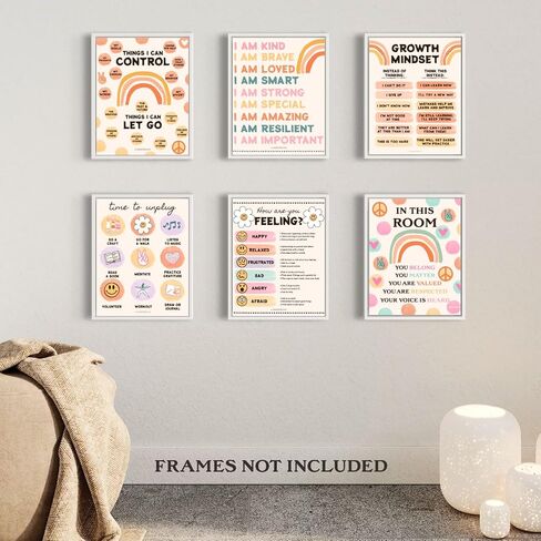 LARKINROAD Set of 4 Boho Classroom Decor Posters (11in x14in) Calm Corner Feelings Chart For Kids Classroom Posters Therapy Office Decor Therapy Posters Aesthetic Classroom Decor in Kuwait