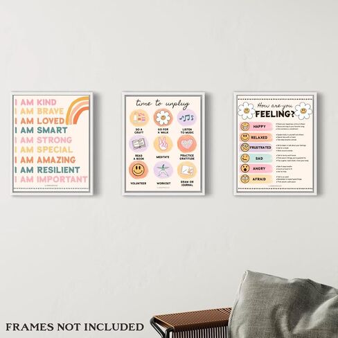 LARKINROAD Set of 4 Boho Classroom Decor Posters (11in x14in) Calm Corner Feelings Chart For Kids Classroom Posters Therapy Office Decor Therapy Posters Aesthetic Classroom Decor in Kuwait