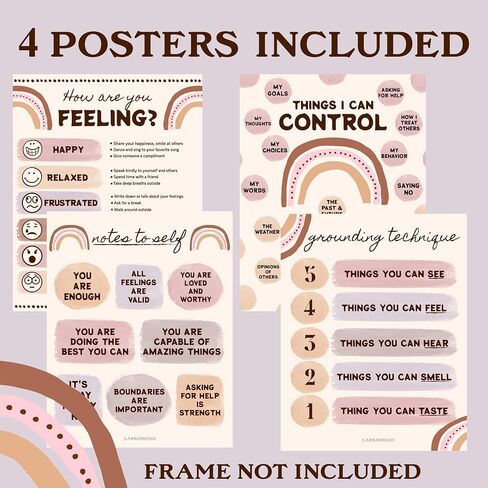 LARKINROAD Set of 4 Boho Classroom Decor Posters (11in x14in) Calm Corner Feelings Chart For Kids Classroom Posters Therapy Office Decor Therapy Posters Aesthetic Classroom Decor in Kuwait