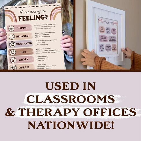 LARKINROAD Set of 4 Boho Classroom Decor Posters (11in x14in) Calm Corner Feelings Chart For Kids Classroom Posters Therapy Office Decor Therapy Posters Aesthetic Classroom Decor in Kuwait
