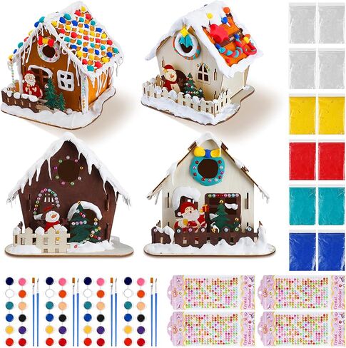 مجموعة أدوات عيد الميلاد المكونة من 24 قطعة من Poen، مجموعة أدوات منزل خبز الزنجبيل لعيد الميلاد، تتضمن منزل خبز الزنجبيل الخشبي، طلاء DIY، فرشاة طلاء، ملصقات، طين للأطفال الأولاد والبنات ومستلزمات ألعاب حفلات عيد الميلاد in Kuwait