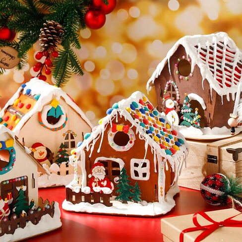 مجموعة أدوات عيد الميلاد المكونة من 24 قطعة من Poen، مجموعة أدوات منزل خبز الزنجبيل لعيد الميلاد، تتضمن منزل خبز الزنجبيل الخشبي، طلاء DIY، فرشاة طلاء، ملصقات، طين للأطفال الأولاد والبنات ومستلزمات ألعاب حفلات عيد الميلاد in Kuwait
