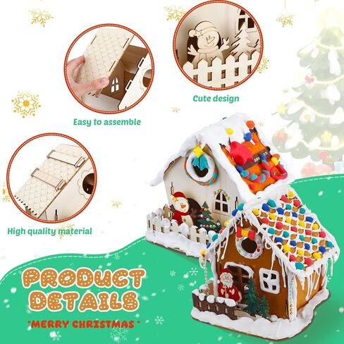 مجموعة أدوات عيد الميلاد المكونة من 24 قطعة من Poen، مجموعة أدوات منزل خبز الزنجبيل لعيد الميلاد، تتضمن منزل خبز الزنجبيل الخشبي، طلاء DIY، فرشاة طلاء، ملصقات، طين للأطفال الأولاد والبنات ومستلزمات ألعاب حفلات عيد الميلاد in Kuwait