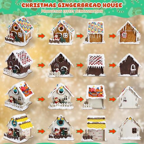 مجموعة أدوات عيد الميلاد المكونة من 24 قطعة من Poen، مجموعة أدوات منزل خبز الزنجبيل لعيد الميلاد، تتضمن منزل خبز الزنجبيل الخشبي، طلاء DIY، فرشاة طلاء، ملصقات، طين للأطفال الأولاد والبنات ومستلزمات ألعاب حفلات عيد الميلاد in Kuwait