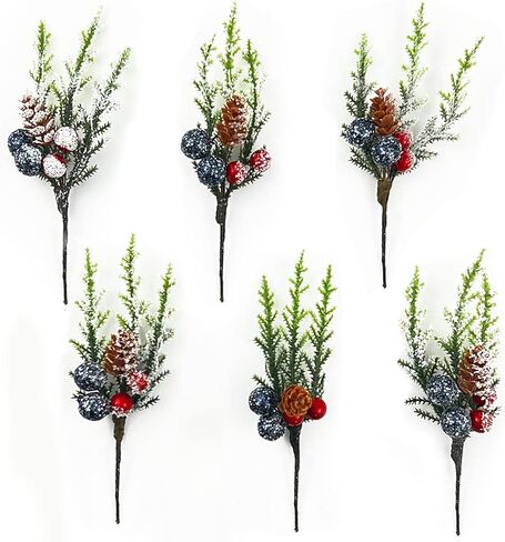 Asikkon الاصطناعي عيد الميلاد التوت الأحمر ينبع فروع الصنوبر الاصطناعي 6 حزمة التوت الأحمر الصنوبر فو يختار لعيد الميلاد الشتاء عطلة زهرة ترتيبات هدية حفلة زينة شجرة عيد الميلاد، B-6PCS in Kuwait