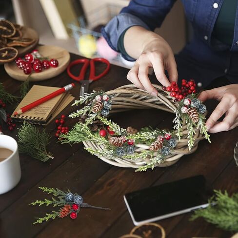 Asikkon الاصطناعي عيد الميلاد التوت الأحمر ينبع فروع الصنوبر الاصطناعي 6 حزمة التوت الأحمر الصنوبر فو يختار لعيد الميلاد الشتاء عطلة زهرة ترتيبات هدية حفلة زينة شجرة عيد الميلاد، B-6PCS in Kuwait