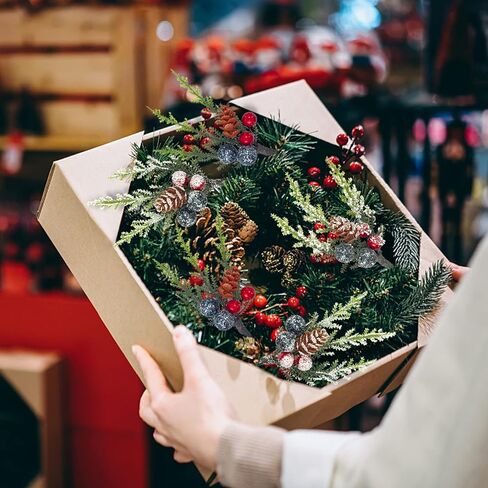 Asikkon الاصطناعي عيد الميلاد التوت الأحمر ينبع فروع الصنوبر الاصطناعي 6 حزمة التوت الأحمر الصنوبر فو يختار لعيد الميلاد الشتاء عطلة زهرة ترتيبات هدية حفلة زينة شجرة عيد الميلاد، B-6PCS in Kuwait