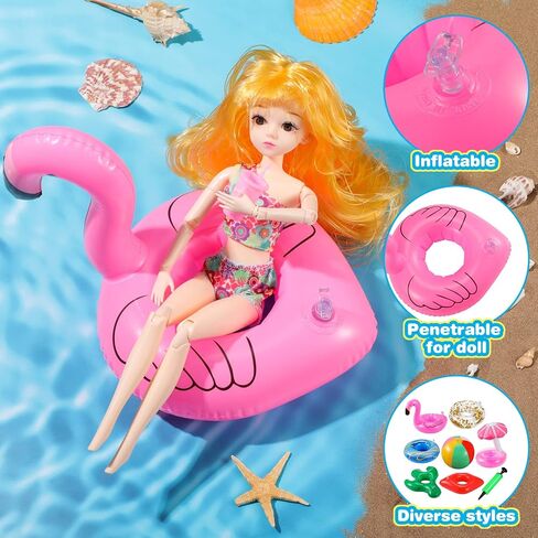 6 Pcs Pool Floaties for Girl Dolls, Girl Doll Swim Accessories Set Swimming Pool Floaties Party Ring Girl Dolls Cup Coasters Dolls Pool Toys Doll Pool for 11.5" Dolls Girl Swimming Pool Toy in Saudi Arabia
