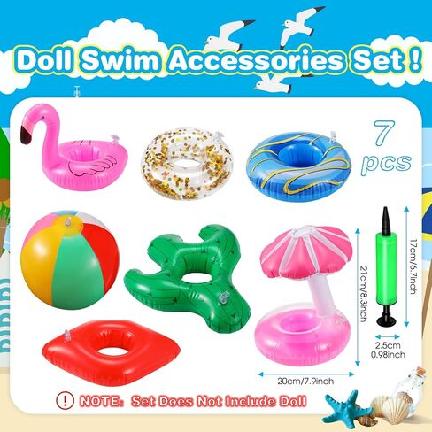 6 Pcs Pool Floaties for Girl Dolls, Girl Doll Swim Accessories Set Swimming Pool Floaties Party Ring Girl Dolls Cup Coasters Dolls Pool Toys Doll Pool for 11.5" Dolls Girl Swimming Pool Toy in Saudi Arabia