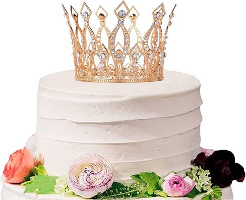Crown Cake Topper Rhinestone Crystal Handmade Tiara Cake Decoration for Baby Shower Birthday Wedding Party Favors (Gold) in Saudi Arabia