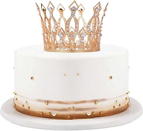 Crown Cake Topper Rhinestone Crystal Handmade Tiara Cake Decoration for Baby Shower Birthday Wedding Party Favors (Gold) in Saudi Arabia