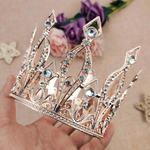Crown Cake Topper Rhinestone Crystal Handmade Tiara Cake Decoration for Baby Shower Birthday Wedding Party Favors (Gold) in Saudi Arabia