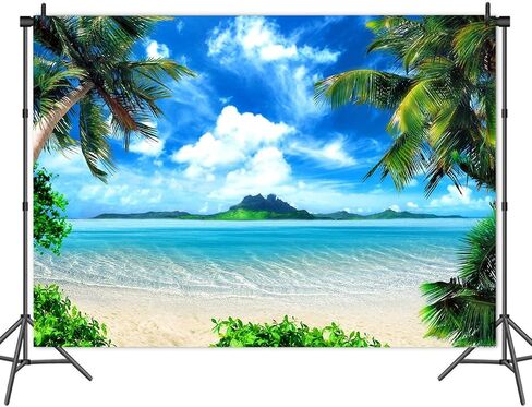 Summer Theme Photo Ocean Blue Sky Seaside Tropical Palm Trees Luau Birthday Party Decor Banner 82x60in in Saudi Arabia