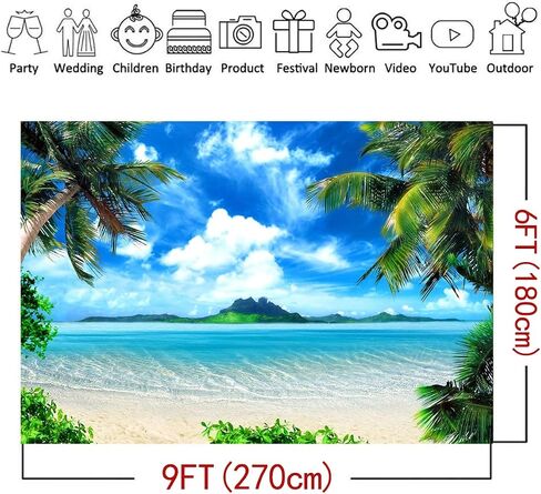 Summer Theme Photo Ocean Blue Sky Seaside Tropical Palm Trees Luau Birthday Party Decor Banner 82x60in in Saudi Arabia