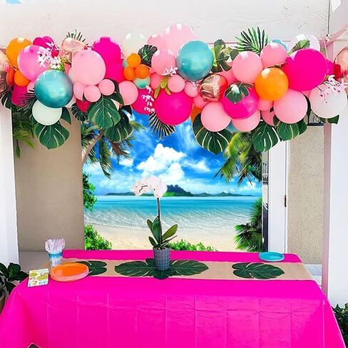 Summer Theme Photo Ocean Blue Sky Seaside Tropical Palm Trees Luau Birthday Party Decor Banner 82x60in in Saudi Arabia