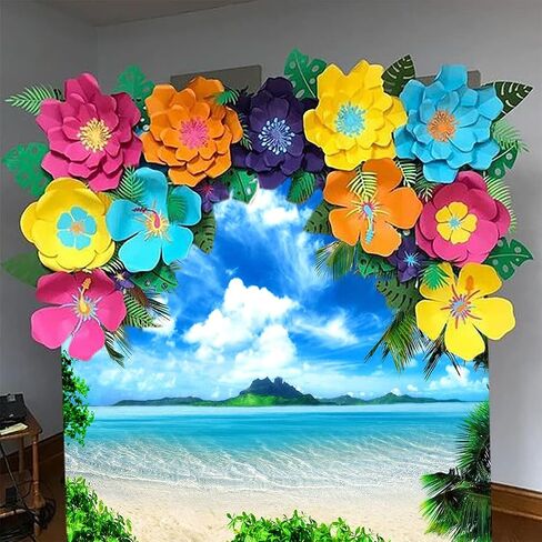 Summer Theme Photo Ocean Blue Sky Seaside Tropical Palm Trees Luau Birthday Party Decor Banner 82x60in in Saudi Arabia