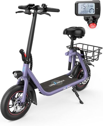 سكوتر كهربائي أوربان ماكس C1/C1 برو مع مقعد، محرك قوي 450 واط يصل إلى 22/25 ميل، سكوتر كهربائي قابل للطي للبالغين أقصى سرعة 15.5/18.6 ميل في الساعة، سكوتر كهربائي للتنقل مع سلة in Kuwait