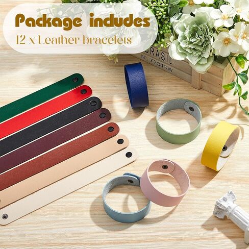 12 Pack Leather Bracelet Blank Leather Snap Bracelets Leather Wristband Wrist Leather Cuffs for Men Women DIY Jewelry Making, 8.66 x 0.98 Inches (Multicolor) in Saudi Arabia