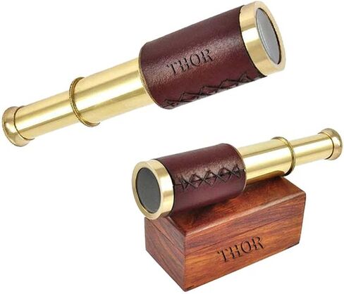Antique Marine 6" Brass Handheld Telescope Pirate Nautical with Anchor Wooden Box Rustic Vintage Home Decor Gifts in Saudi Arabia