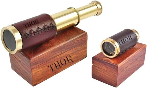 Antique Marine 6" Brass Handheld Telescope Pirate Nautical with Anchor Wooden Box Rustic Vintage Home Decor Gifts in Saudi Arabia