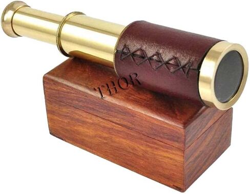 Antique Marine 6" Brass Handheld Telescope Pirate Nautical with Anchor Wooden Box Rustic Vintage Home Decor Gifts in Saudi Arabia