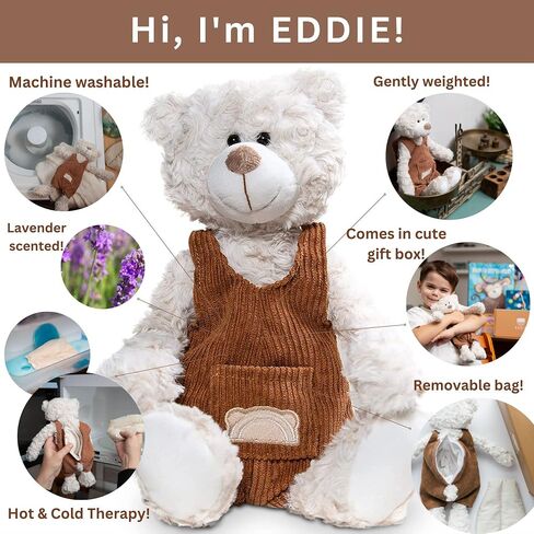 “Eddie" Weighted Microwavable Stuffed Animal – Weighted Stuffed Animals for Kids- 14 in Lavender Stuffed Animal Heating Pad - Heatable Stuffed Animals. in Kuwait